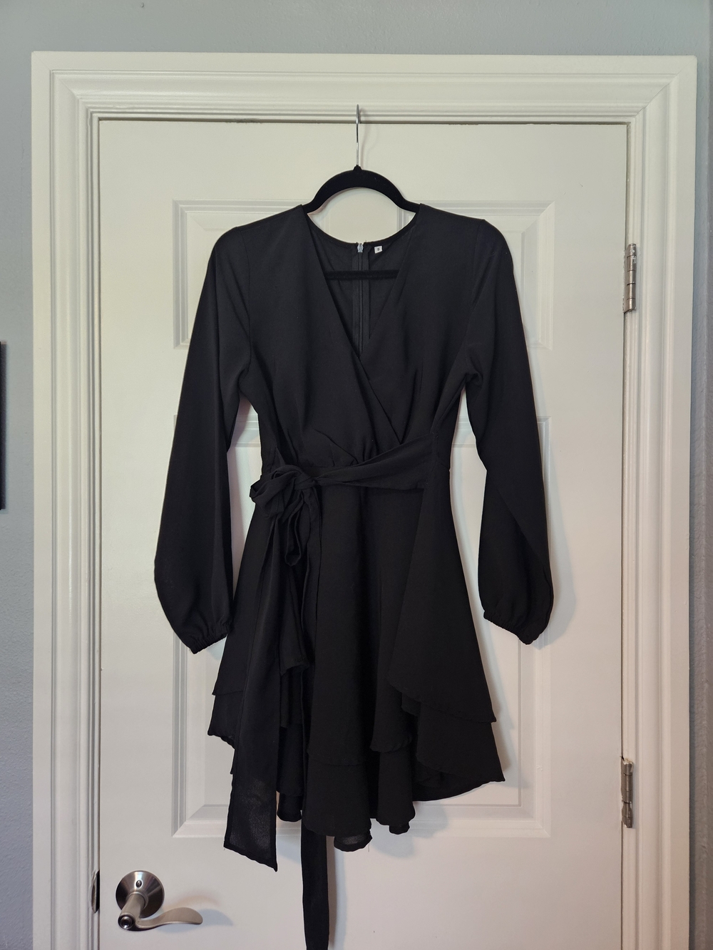 Black Wrap Long-Sleeve Ruffle Romper